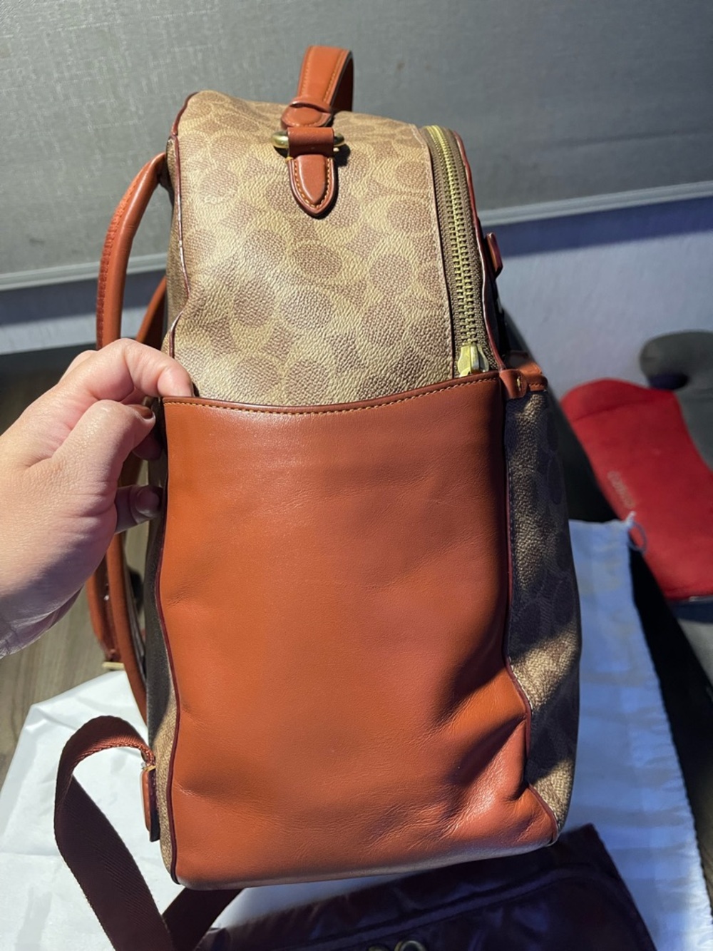 Coach Diaper bag Monogram Canvas Backpack with Brown Leather Trim - Picture 10 of 14
